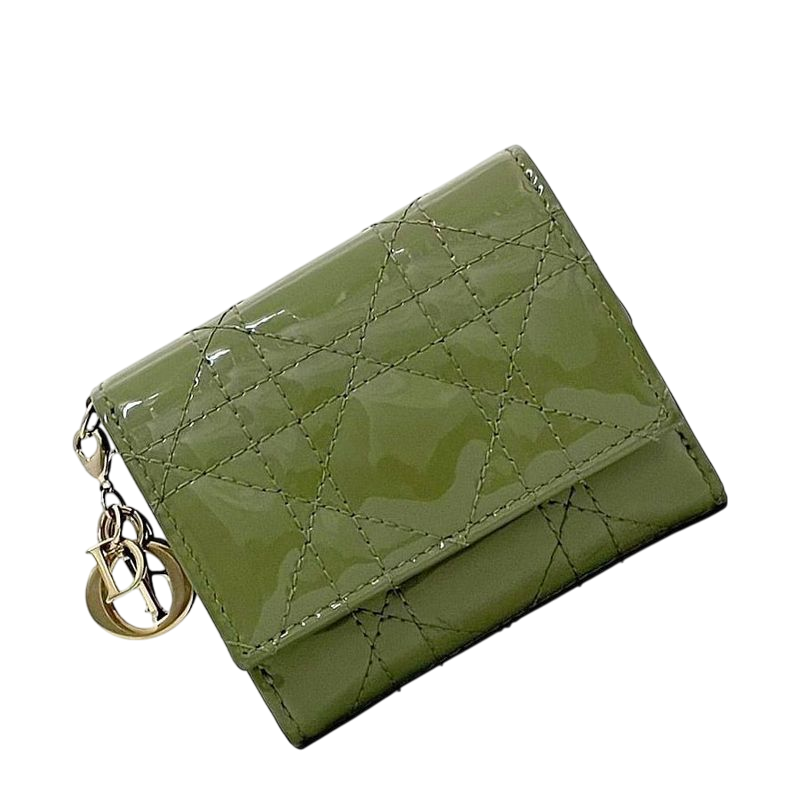 Christian Dior Trifold Wallet Khaki Green Lady Dior