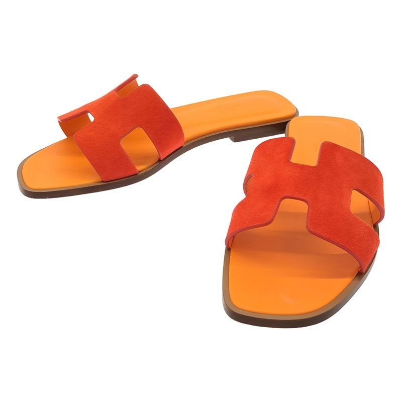 Hermes Oran H Logo Sandals 37 Orange