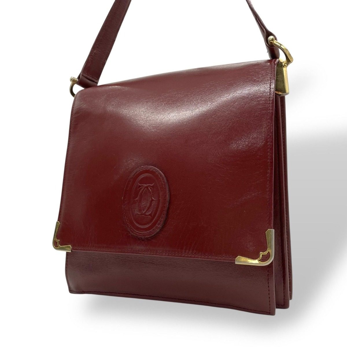 Cartier Must Line Shoulder Bag Leather Gold Crossbody Acceptable Flap Vintage