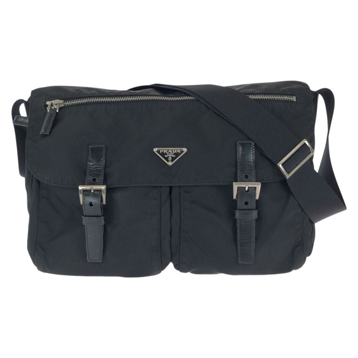 Prada Tessuto Black Nylon Leather Shoulder Bag