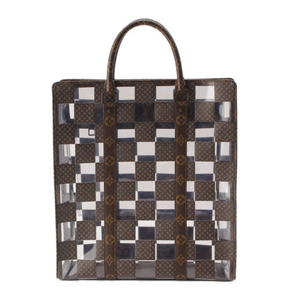 Louis Vuitton Monogram Chess Sac Plat Vinyl Tote Brown Clear