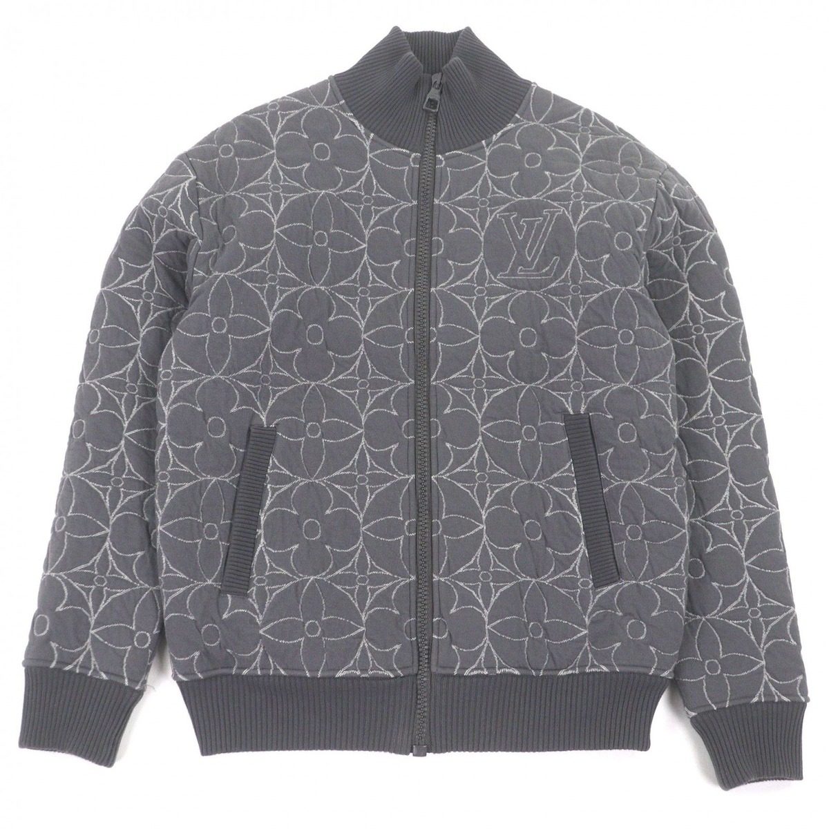 Louis Vuitton Monogram Lvlogo Zip Sle Quilted Jacket Gray XS