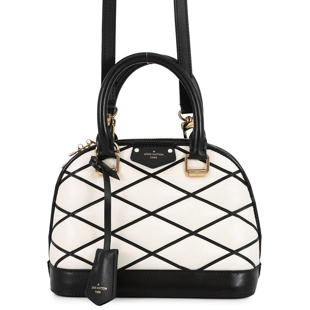 Louis Vuitton Lamb Leather Alma BB 2-Way Shoulder Bag Black White Noir