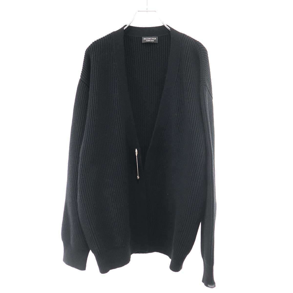 Balenciaga Safety Pin Wool Knit Cardigan Black