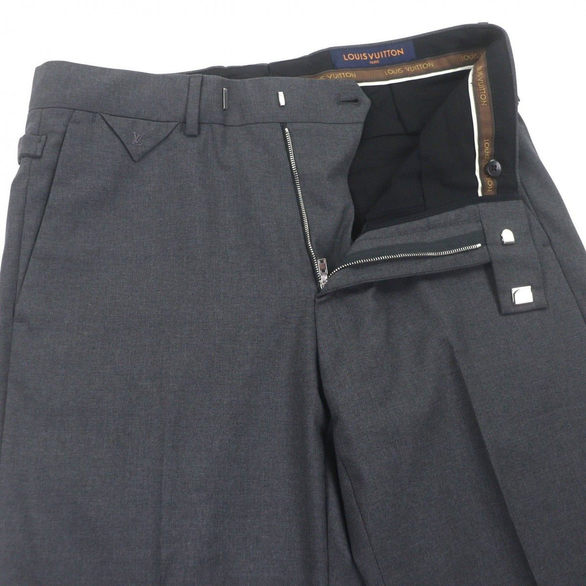 Louis Vuitton Gaston Wool Cotton LV Embroidery Pants Slacks Gray — view 3