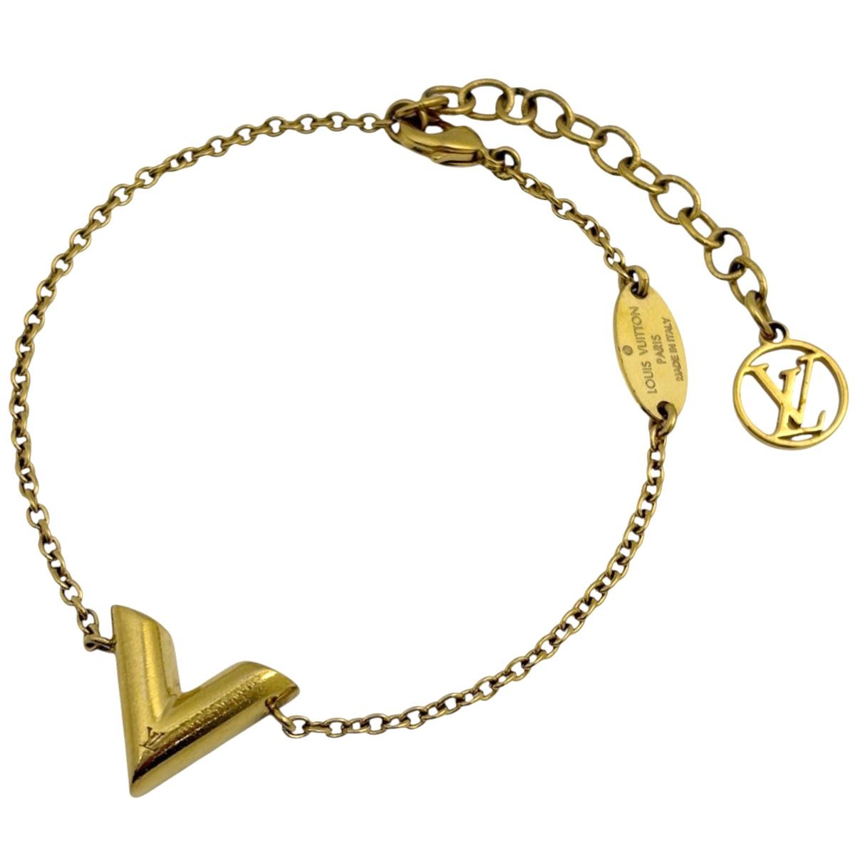 Louis Vuitton Essential Bracelet Logo Bangle Chain Gold Plated