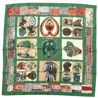 Hermes Carre 90 Persona Silk Green Orange Red Scarf 0105