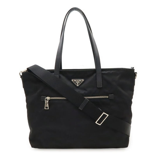 Prada Triangle Logo Tote Bag 2-Way Shoulder Crossbody Nylon Leather Nero