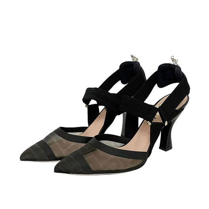 Fendi Mesh Suring Back Shoes High Heel Black