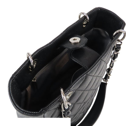 Chanel Chain Tote Bag Black Silver Caviar Leather Petite Shopping PST Quilted CC — view 4