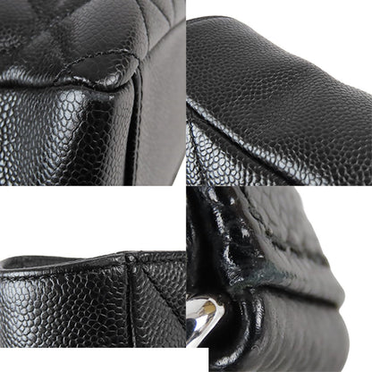 Chanel Chain Tote Bag Black Silver Caviar Leather Petite Shopping PST Quilted CC — view 6
