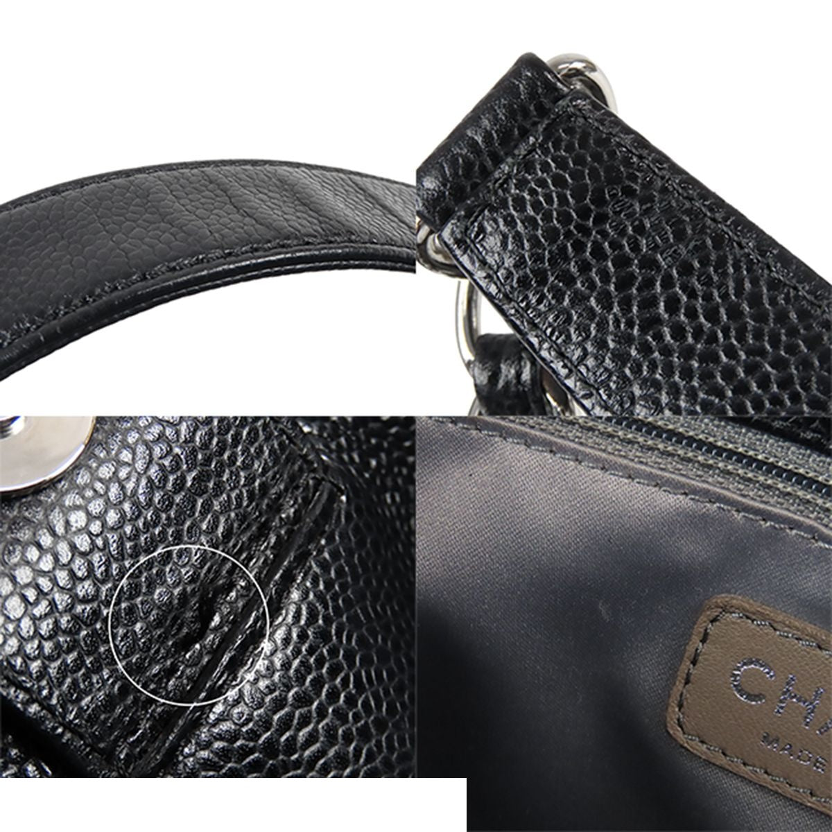 Chanel Chain Tote Bag Black Silver Caviar Leather Petite Shopping PST Quilted CC — view 7