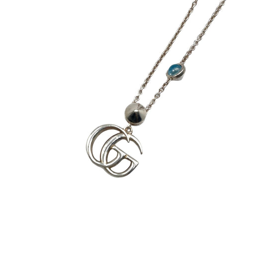 Gucci Double Mother of Pearl Resin Silver Turquoise Blue White Necklace