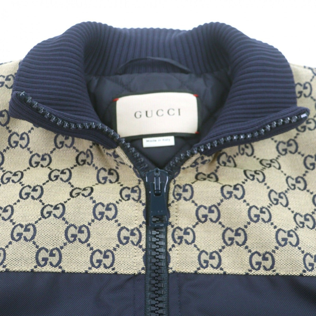 Gucci GG Canvas Logo Patch Filled Zip Up Jacket Navy Beige — view 2
