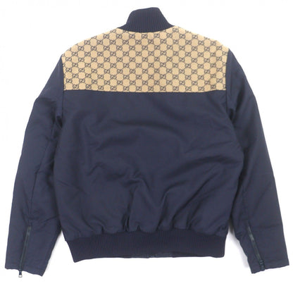 Gucci GG Canvas Logo Patch Filled Zip Up Jacket Navy Beige — view 3