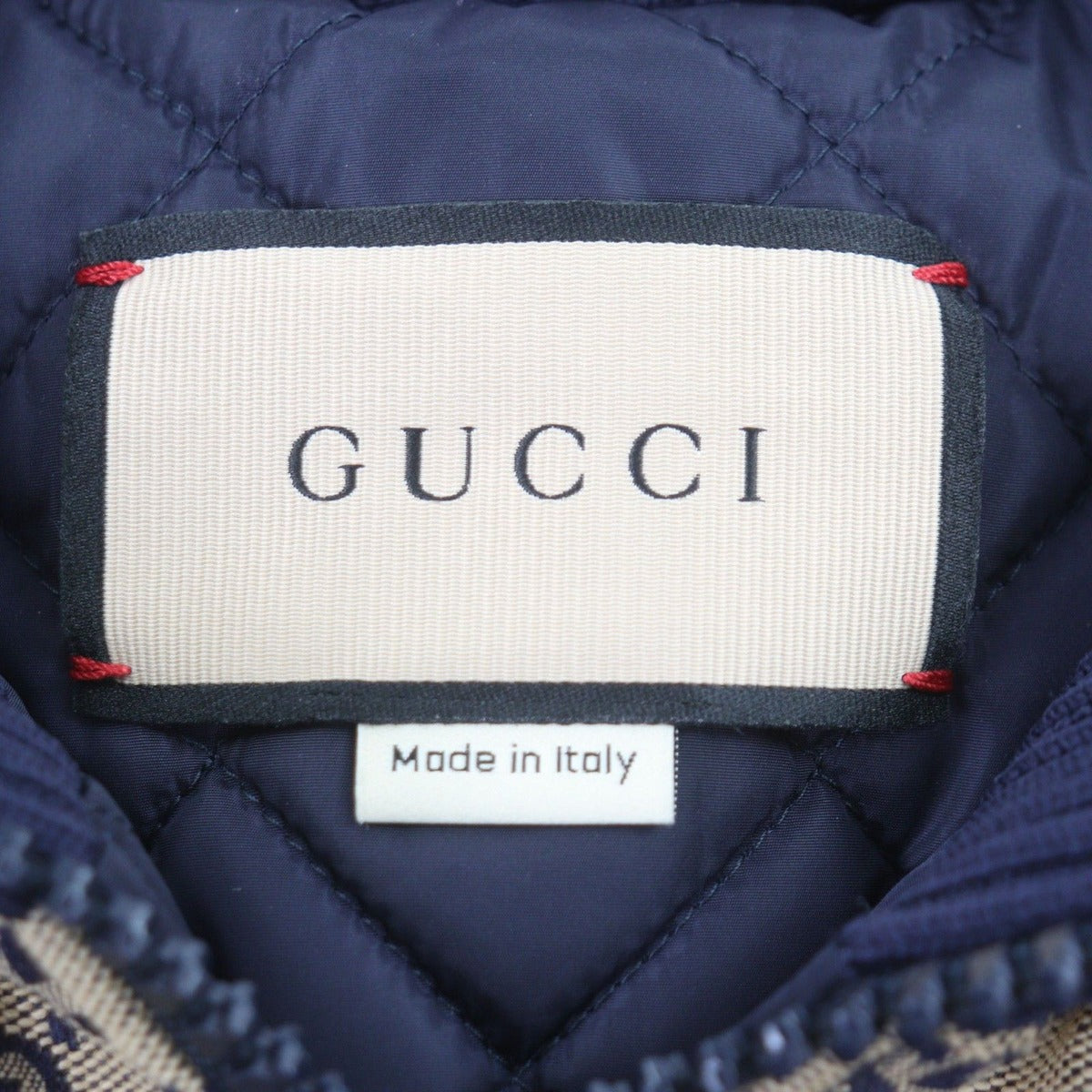Gucci GG Canvas Logo Patch Filled Zip Up Jacket Navy Beige — view 8