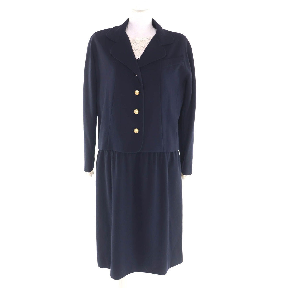 Chanel Vintage Wool 100% Coco Button Jacket Dress 2 Piece