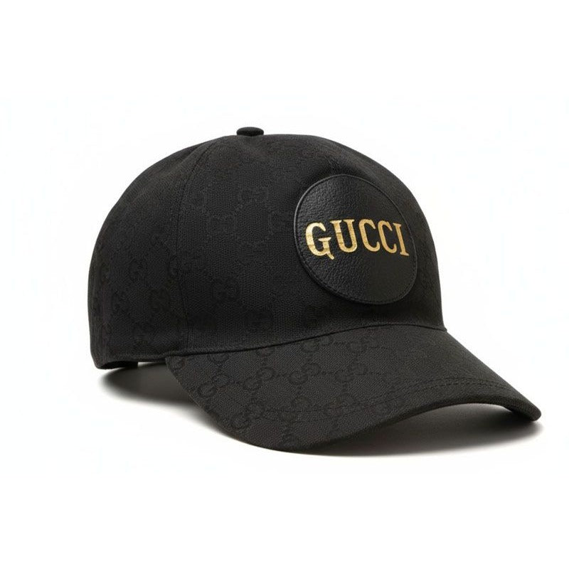 Gucci Baseball Cap Hat Gold Foil Embossed GG Black 4 Hg53 1060 Size — view 2