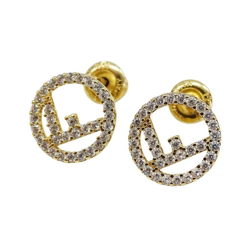 Fendi Earrings Fs Rhinestone Gold Accessory for Both Ears