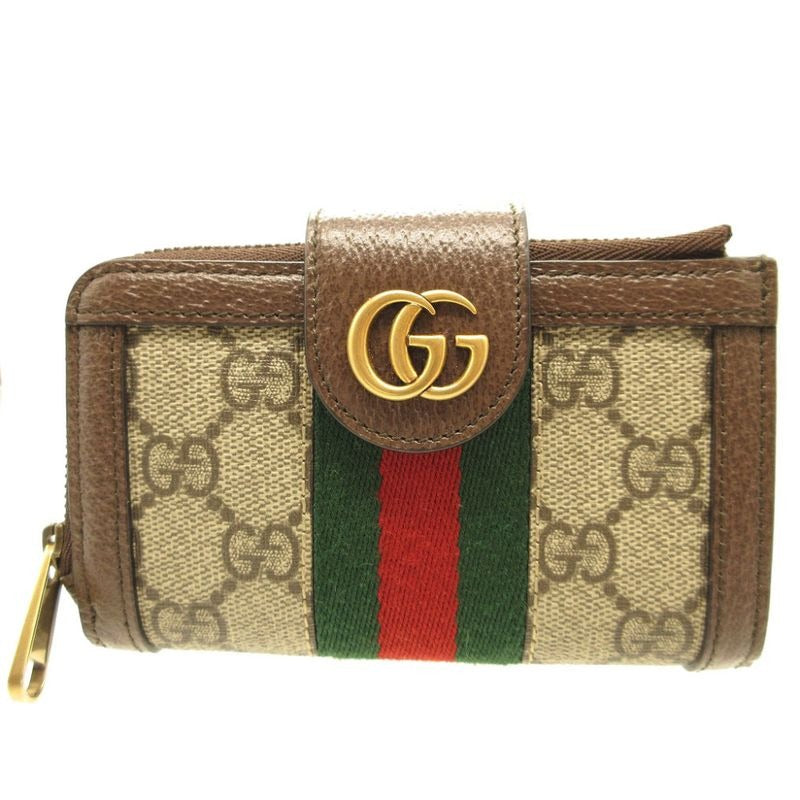Gucci Ophidia GG Marmont Compact Wallet Canvas Leather Beige Brown