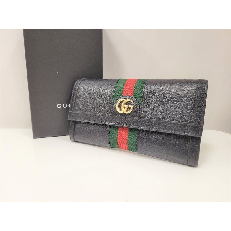 Gucci Bifold Long Wallet off Dear Web Stripe Black Leather Accessories