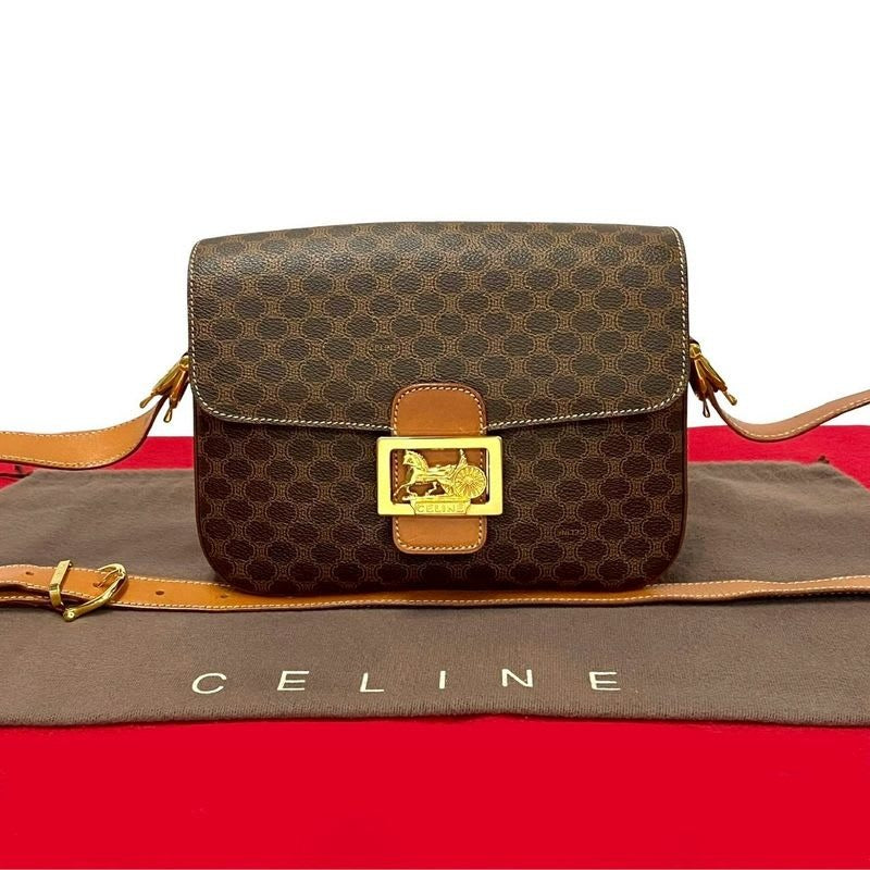Celine Macadam Blason Triomphe Pattern Logo Carriage Hardware Leather Shoulder