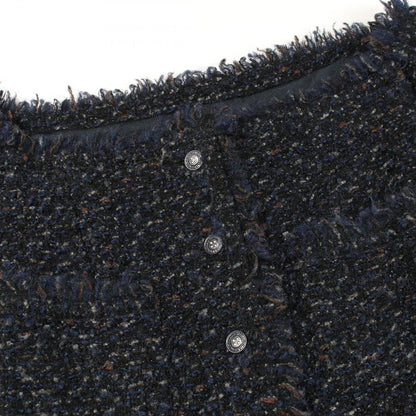 Chanel Collarless Jacket Tweed Navy Wool — view 6