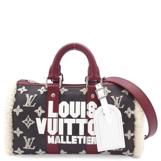 Louis Vuitton Keepall Bandouliere 25 Noir Blanc Rouge Fonce Leather Monogram