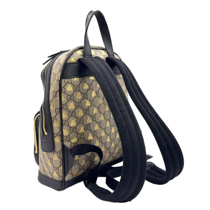 Gucci GG Supreme Beige Leather Black Backpack Gold — view 2