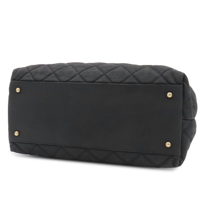 Chanel Chain Tote Quilted 2-Way Handbag Black Gold Grain Calf Leather — view 3