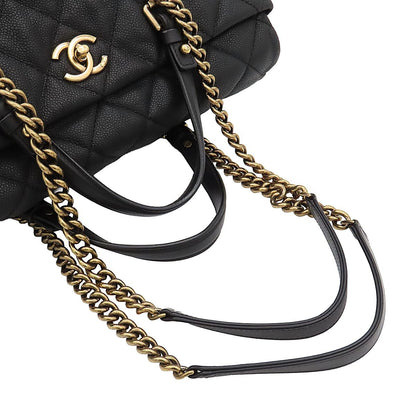 Chanel Chain Tote Quilted 2-Way Handbag Black Gold Grain Calf Leather — view 4
