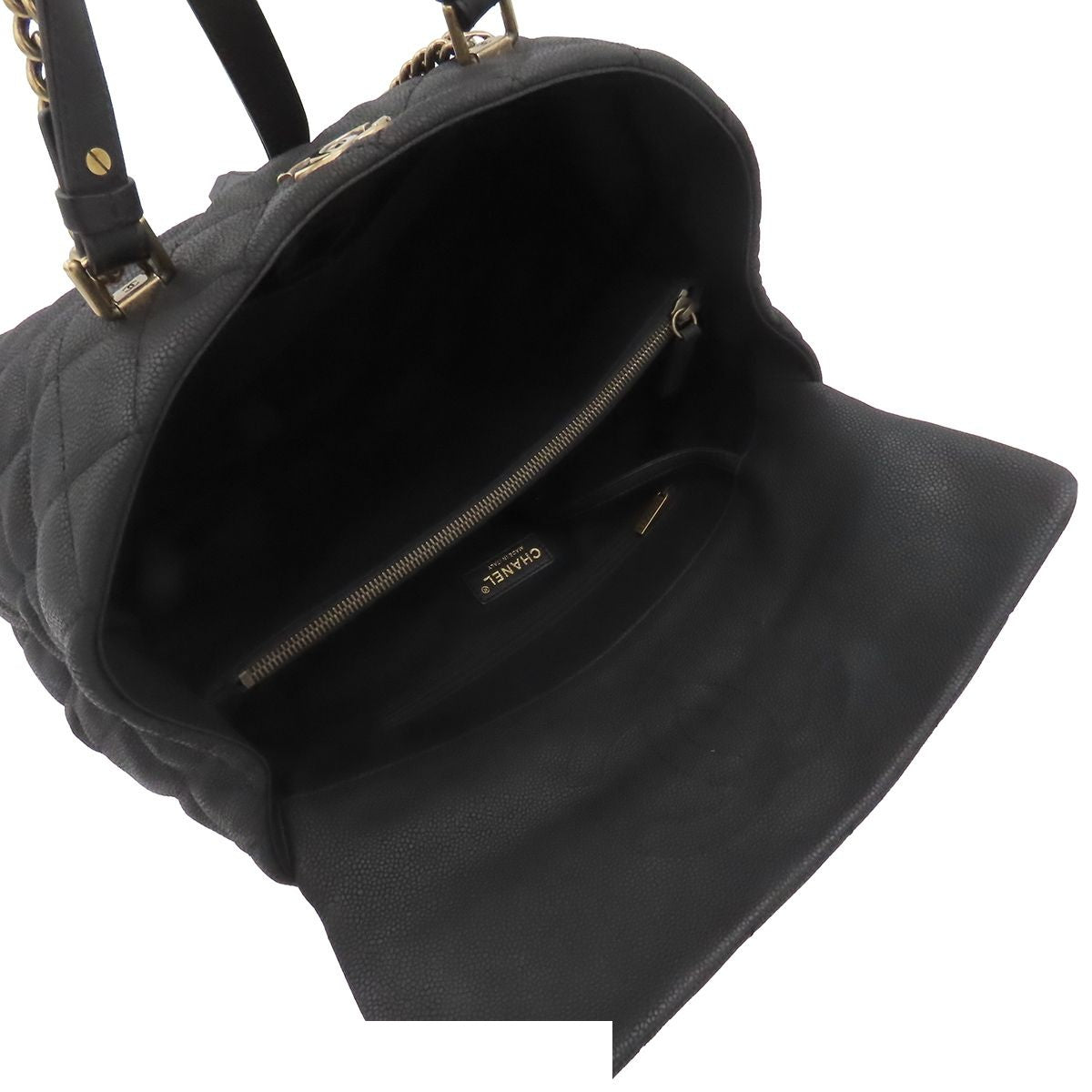 Chanel Chain Tote Quilted 2-Way Handbag Black Gold Grain Calf Leather — view 5