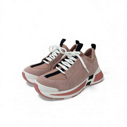 Hermes Just Sneakers Shoes Suede Fabric Pink Black White