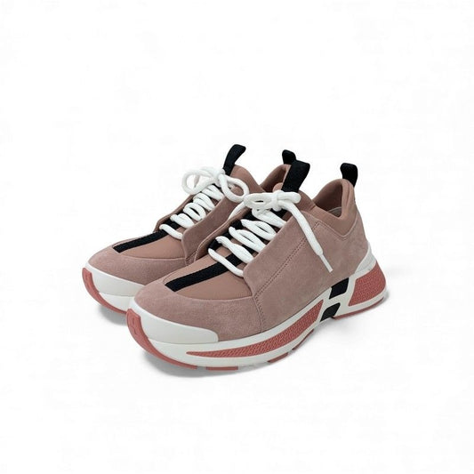 Hermes Just Sneakers Shoes Suede Fabric Pink Black White