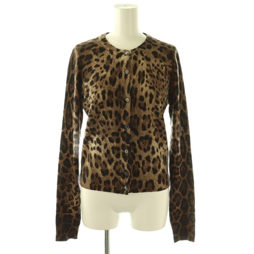 Dolce & Gabbana Knit Cardigan Leopard Print Wool Cashmere Blend 38 Brown DF