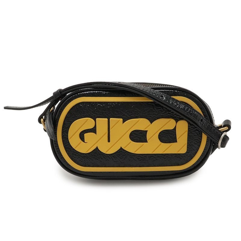 Gucci Game Patch Logo Shoulder Bag Pochette Crossbody Patent Leather Rubber