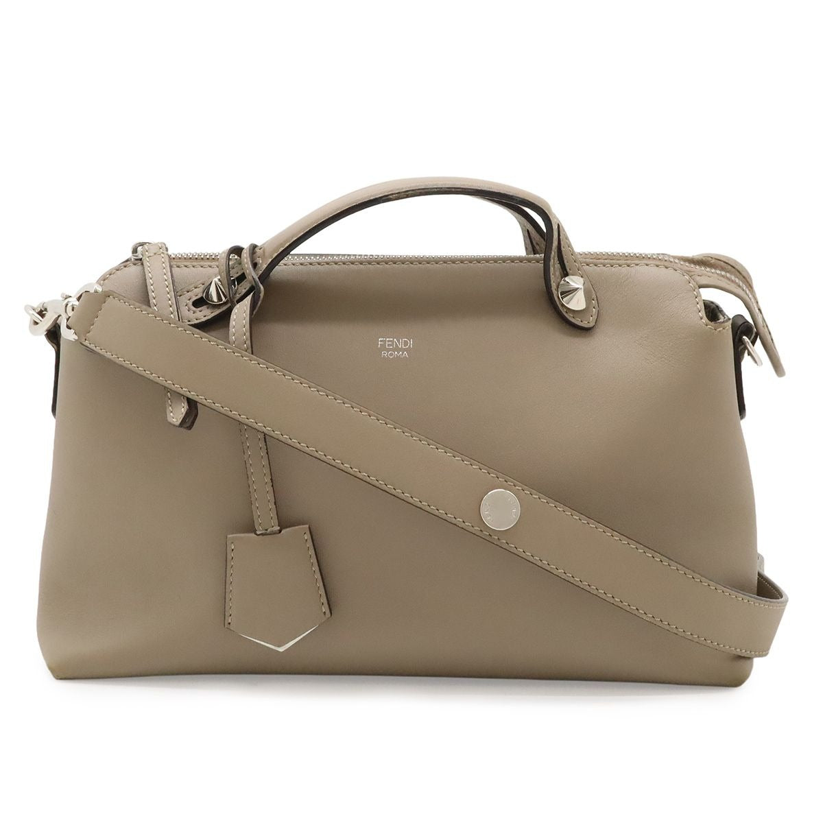 Fendi by the Way 2-Way Shoulder Bag Leather Grey Silver Greige