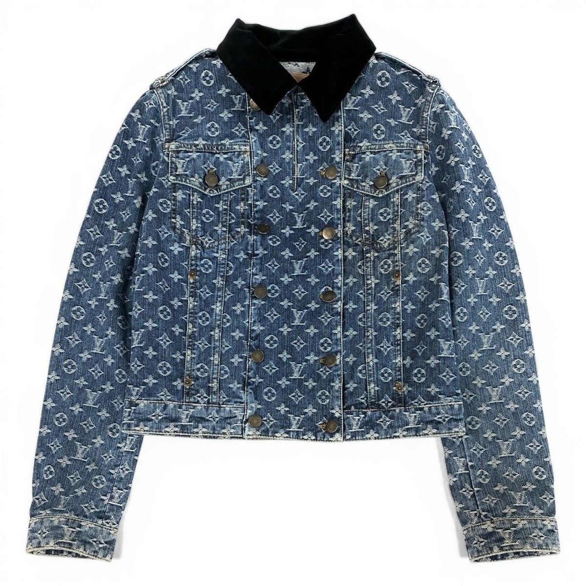 Louis Vuitton Id7 Vintage Monogram Jacquard Double Denim Jacket 38 Indigo — view 2