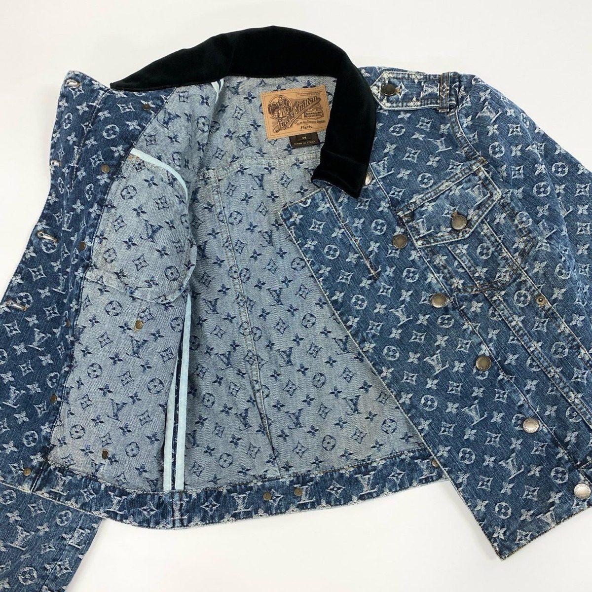 Louis Vuitton Id7 Vintage Monogram Jacquard Double Denim Jacket 38 Indigo — view 4