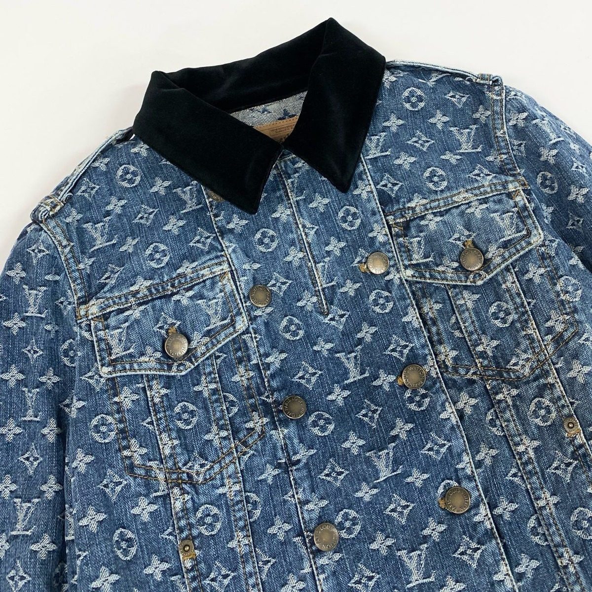 Louis Vuitton Id7 Vintage Monogram Jacquard Double Denim Jacket 38 Indigo — view 5