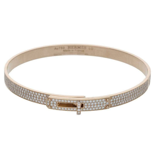Hermes Kelly PM 18K Full Pave Diamond Bracelet Lg