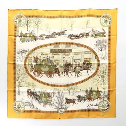 Hermes Carre 90 BULL & Mouth Western Coach Office Mail Yellow Scarf