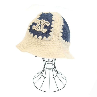 Celine 24 SS Triomphe Bucket Hat Crocheted Wool and Denim