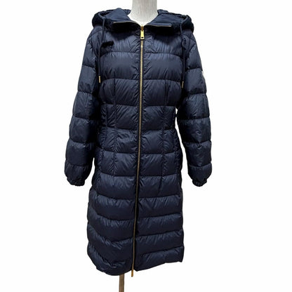 Moncler Evettes Reversible Logo Patch Boa Hooded Belt Down Jacket Coat Navy 0
