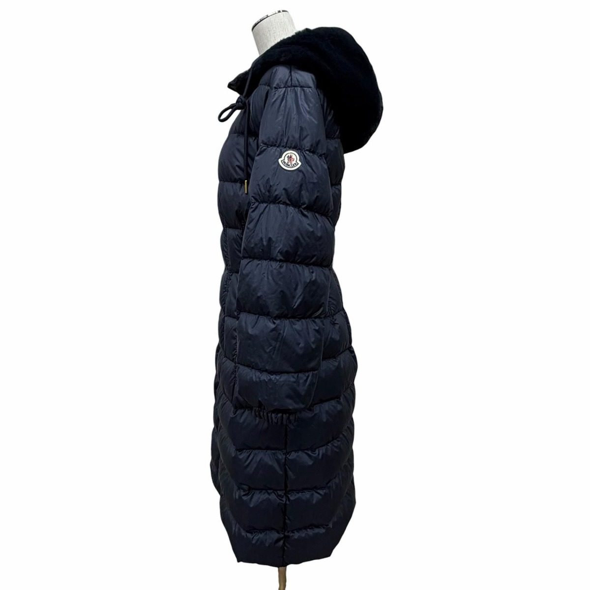 Moncler Evettes Reversible Logo Patch Boa Hooded Belt Down Jacket Coat Navy 0 — view 3