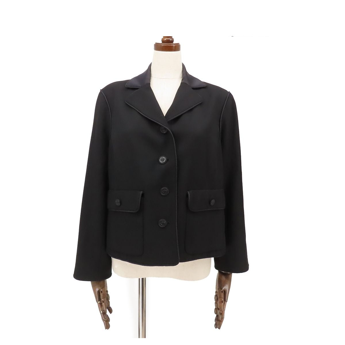 Chanel Jacket Black Wool Crown Button with Shoulder Pad 08A Top 40