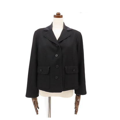 Chanel Jacket Black Wool Crown Button with Shoulder Pad 08A Top 40
