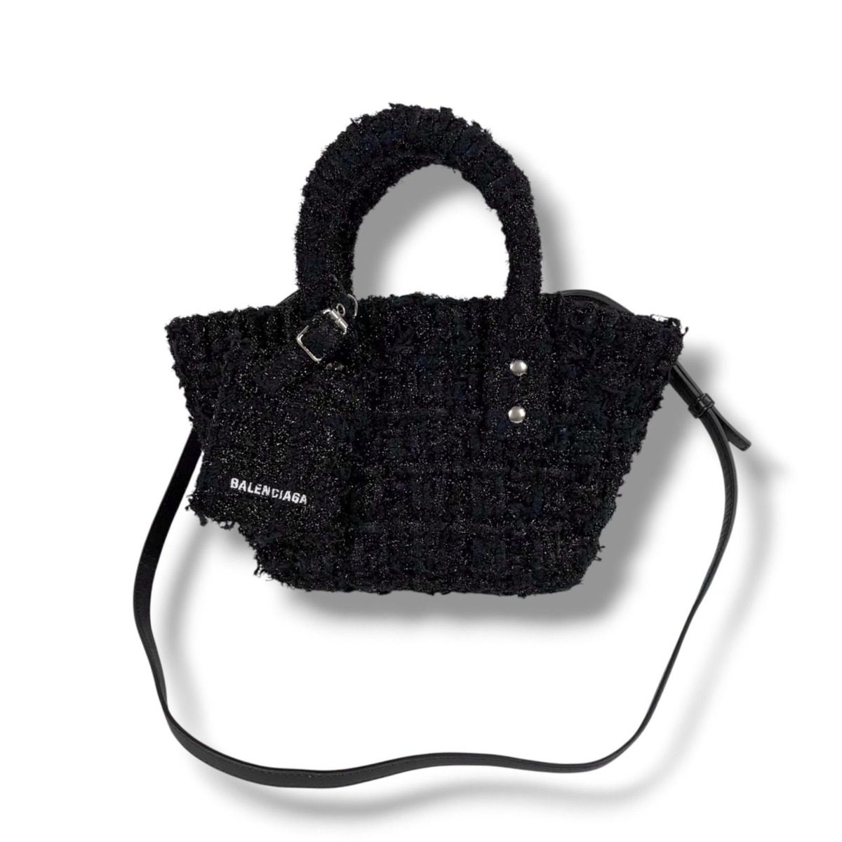 Balenciaga Bistro Xxs Basket Shoulder Bag Lame Black Tweed