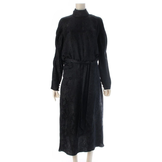 Saint Laurent Silk Floral Pattern Flower Belted Dress Black 36