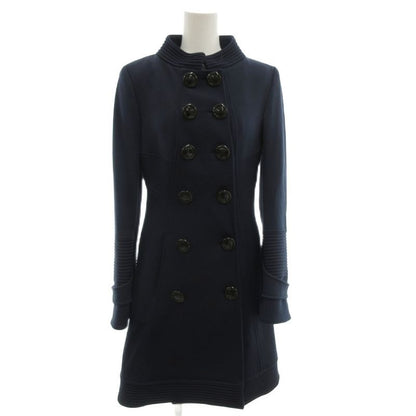 Versace Double Breasted Long Coat Stand Neck Quilted Lining 38 Navy GV GY18
